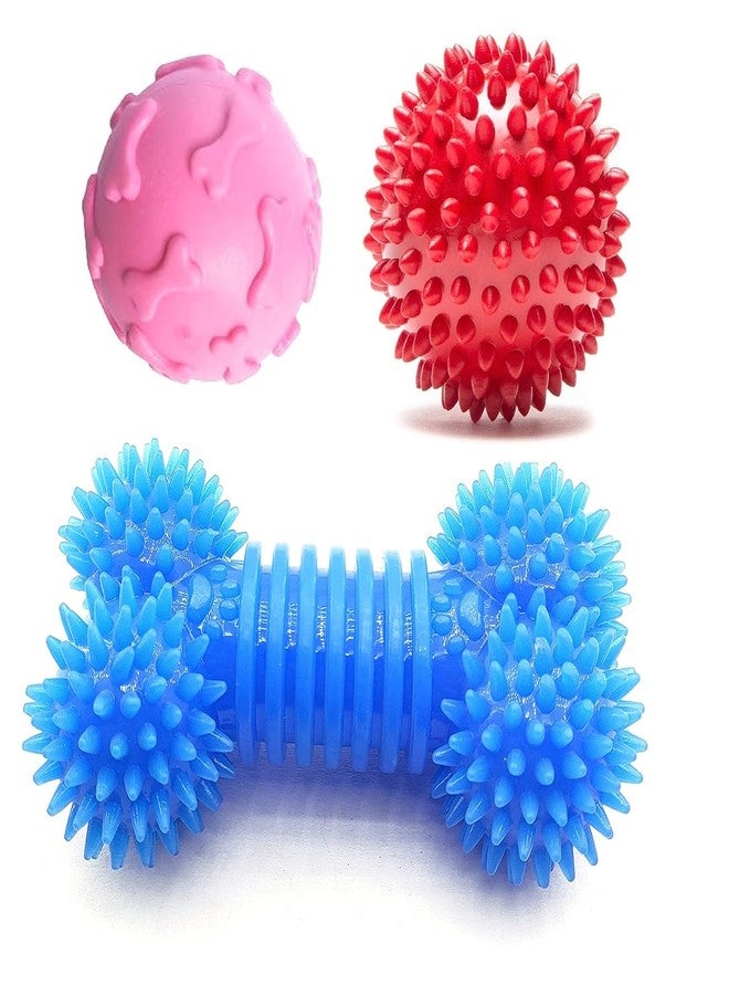 Pet Believe Dog Toy Combo of 3 Pcs Solide Rubbar Ball, TPR Squeaky Ball, Squaky Dumbbell, for Puppy & Small Pets (Colour May Vary) - Image 1
